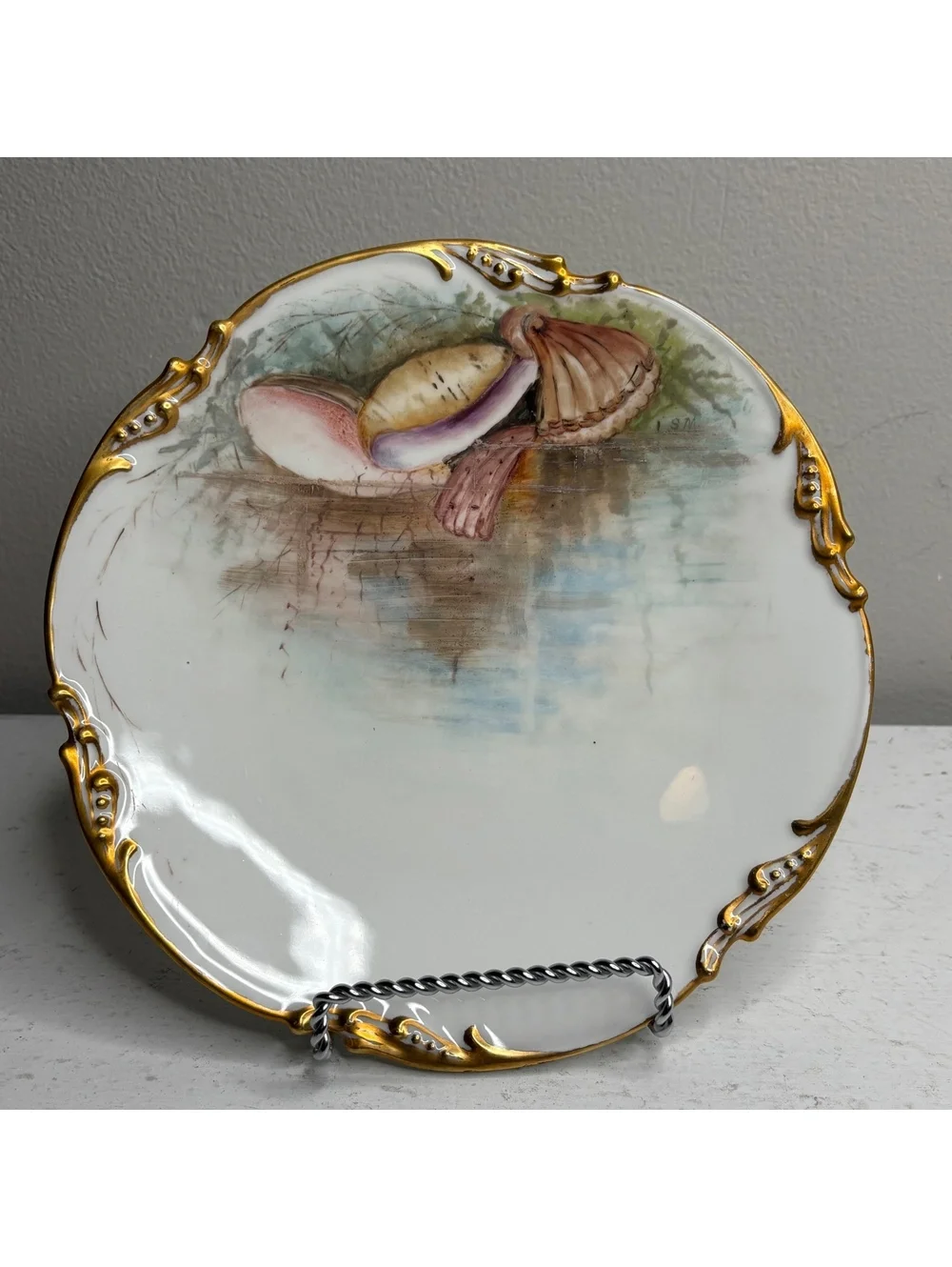 Antique JPL Pouyat Limoges Hand Painted Oysters Plates Signed by Artist set of 2